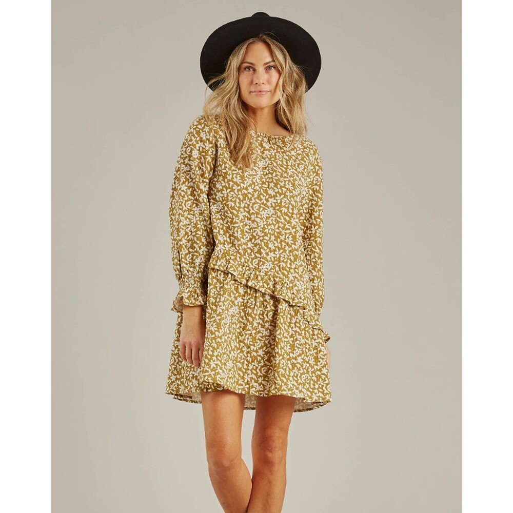 Rylee + Cru Womens Size Large Ditzy Floral Women's Hazel Dress Gold NWT - Picture 1 of 8